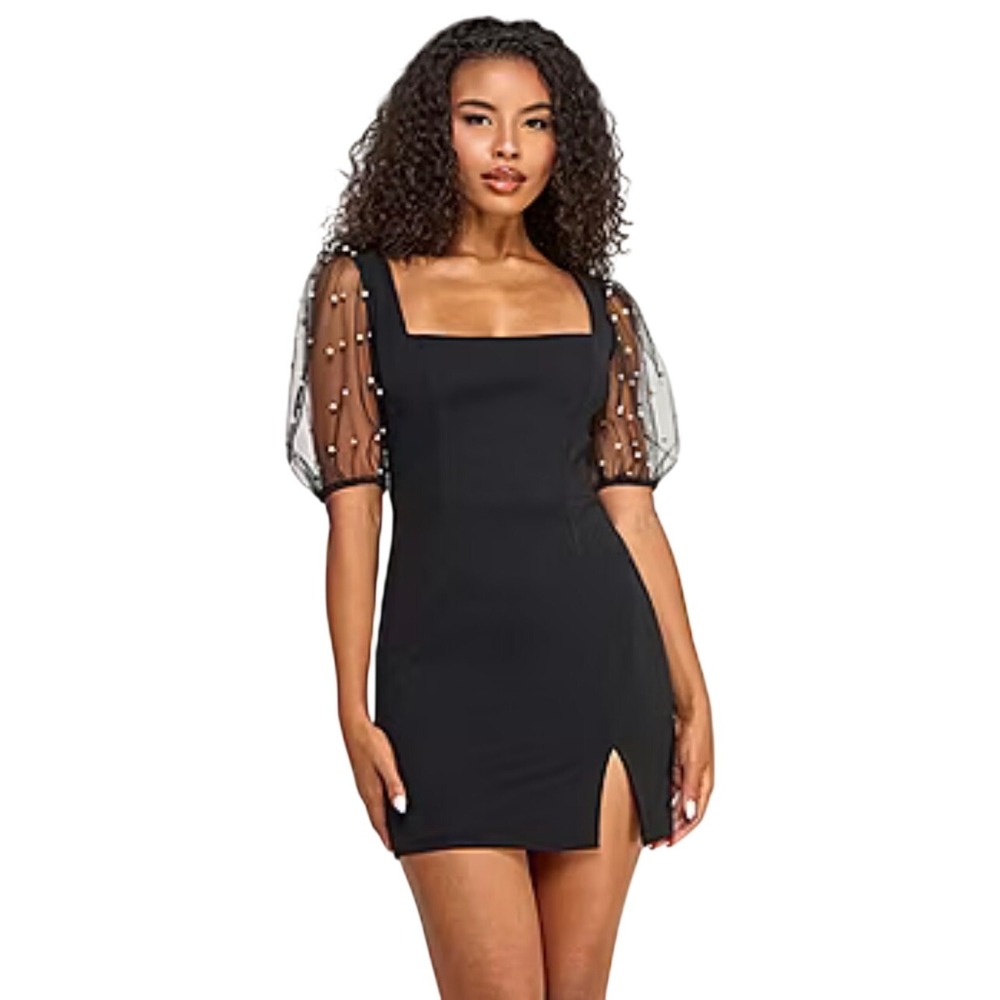 City‎ Triangles Juniors Plus Size Black Pearl Mesh Sleeve Bodycon Mini Dress 18